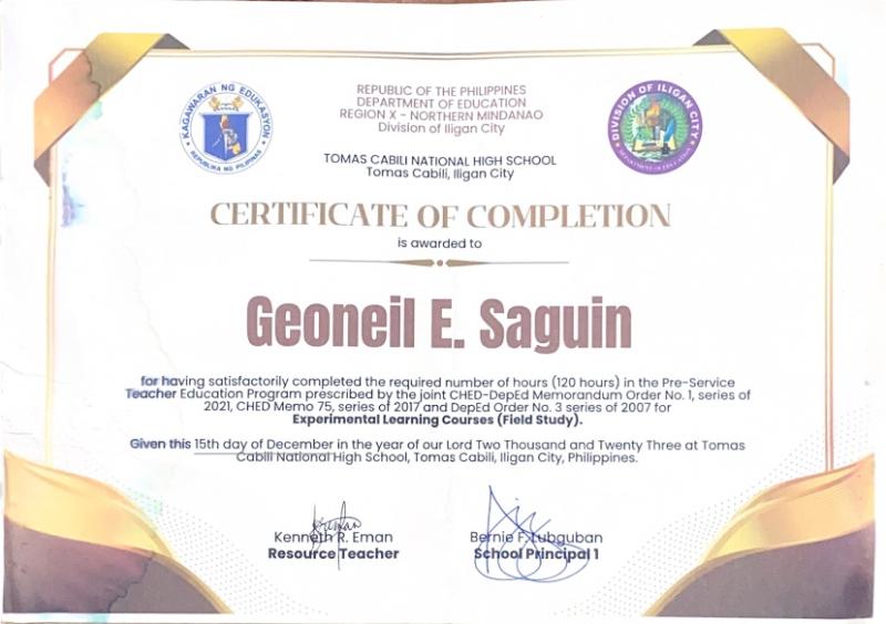 Certificate of Completion